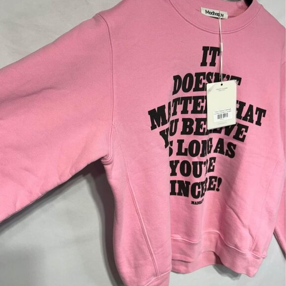 MAD HAPPY pink crewneck sweatshirt. Size small. Oversized fit. 100% cotton. New - Picture 7 of 10